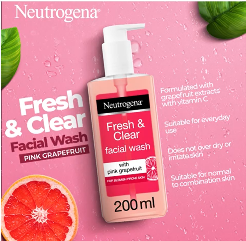 Neutrogena - Fresh & Clear Facial Wash with Pink Grapefruit - 200 ml