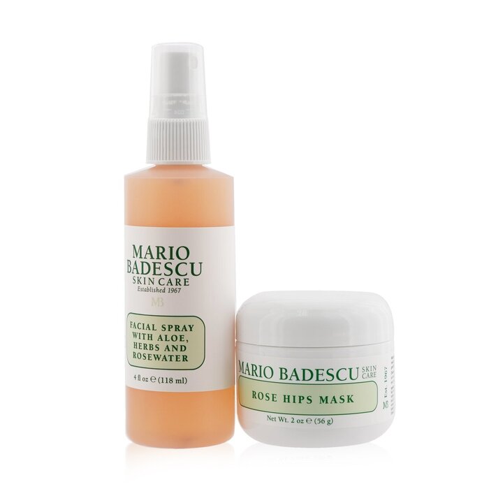 Mario Badescu - Rose Mask & Mist Duo Set: Facial Spray With Aloe, Herbs And Rosewater 118ml + Rose Hips Mask 56gm